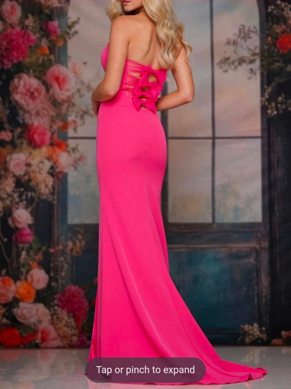 Colors Dress 3889 Hot Pink Strapless Mermaid Prom Gown Rhinestone Bow 8 NWT